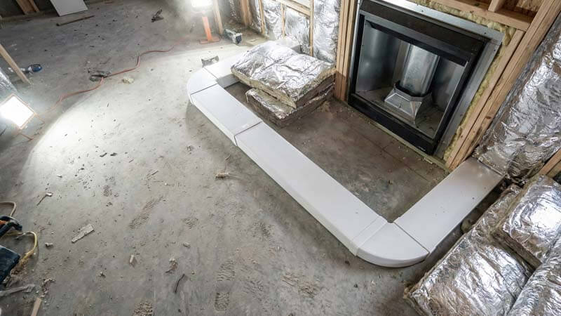 Монтаж плоского канала для подвода воздуха к камину в стяжке пола