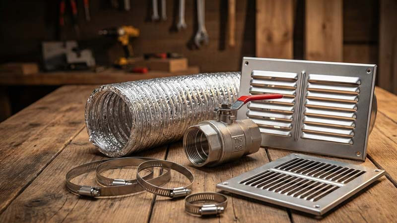 Набор комплектующих для монтажа подвода воздуха к камину своими руками