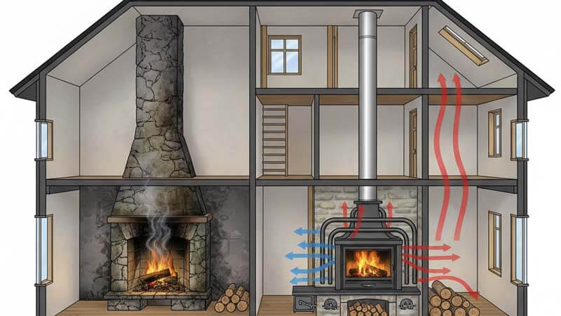От чего зависит КПД камина