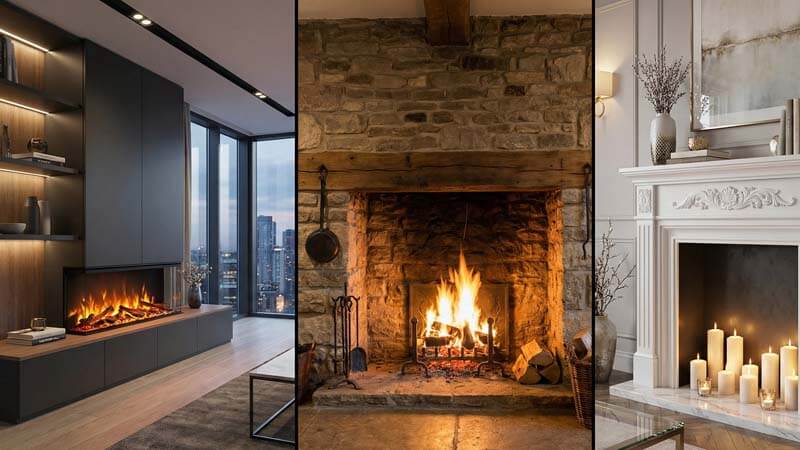 Варианты облицовки камина камнем и деревом